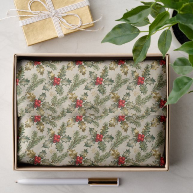 Papel De Seda Holly and Evergreens (Presente)