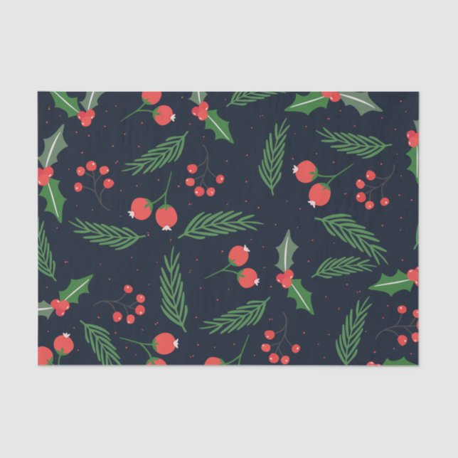 Papel De Seda Holly Berries Pine Winter Foliage (Frente )