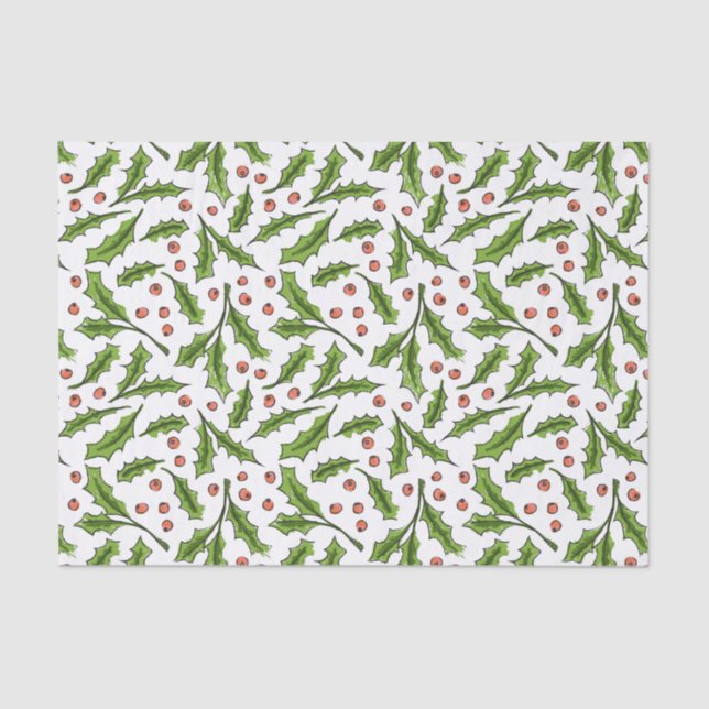 Papel De Seda Holly Berry Sprig Pattern (Frente )