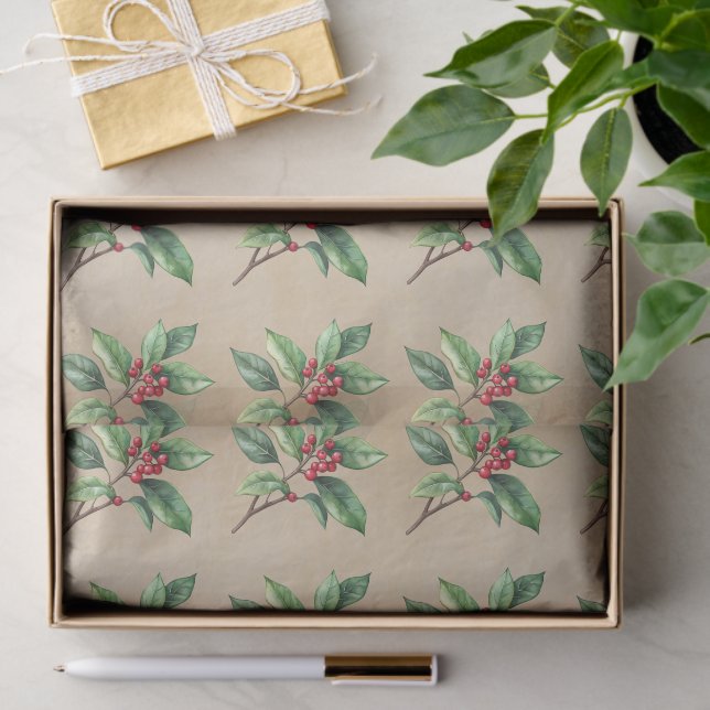 Papel De Seda Holly Botanical Christmas Tissue Paper (Presente)