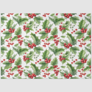 Papel De Seda Holly De Natal Sai E Berries Vermelhos Sem Costura