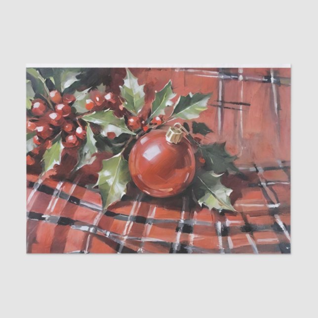 Papel De Seda Holly e Ornament de Natal (Frente )