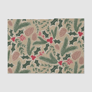 Papel De Seda Holly e Pine Cone Evergreen na Decoupage de Natal