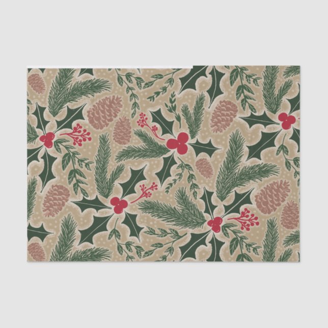 Papel De Seda Holly e Pine Cone Evergreen na Decoupage de Natal (Frente )