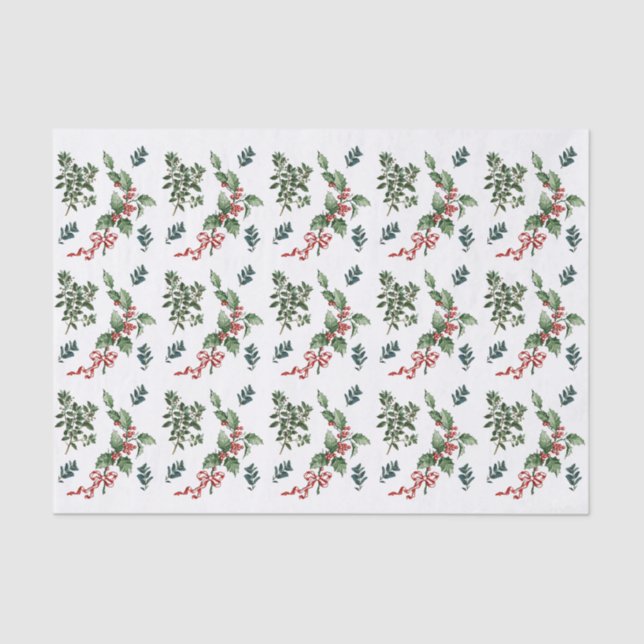 Papel De Seda Holly Evergreen Natal Vintage Greenery (Frente )