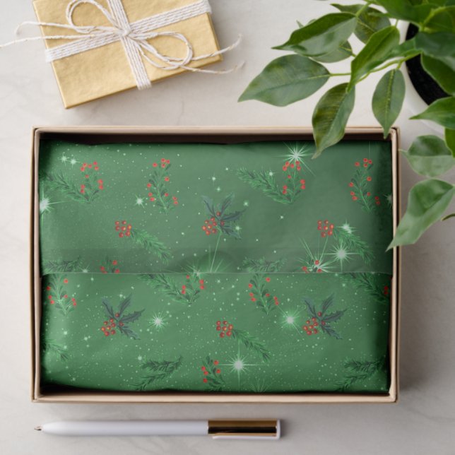 Papel De Seda Holly n Pine Green Christmas Standard (Presente)