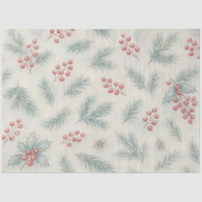 Papel De Seda Holly & Pine Winter Botanical Background Decoupage (Frente )