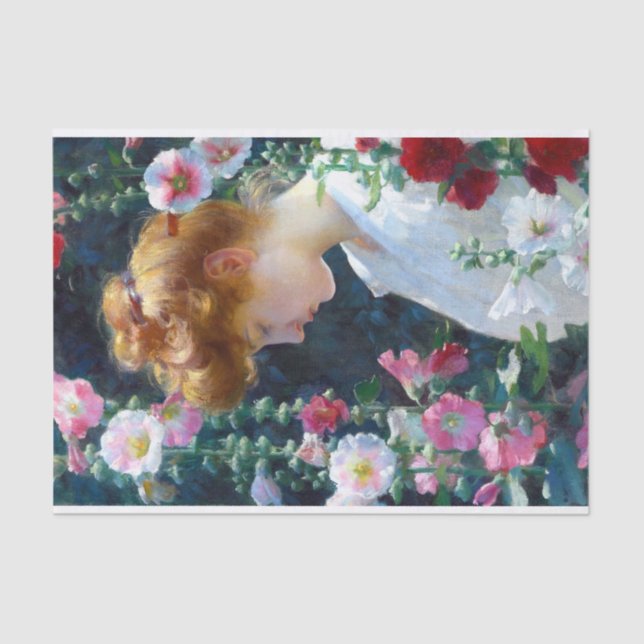 Papel De Seda Hollyhocks e o sol Charles Curran (Frente )