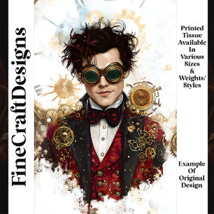 Papel De Seda Homem Steampunk Moda Vermelho & Preto P7 Decoupage