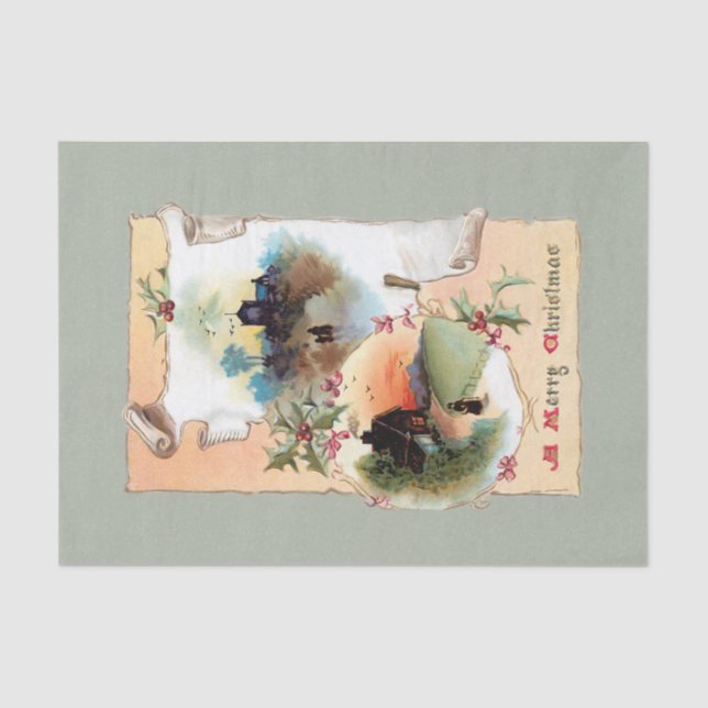 Papel De Seda Homesteads russos quentes, Holly e Feliz Natal (Frente )