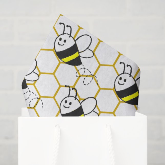 Papel De Seda Honeybee Honeycomb Black Yellow White Pattern  (Sacola de presentes)