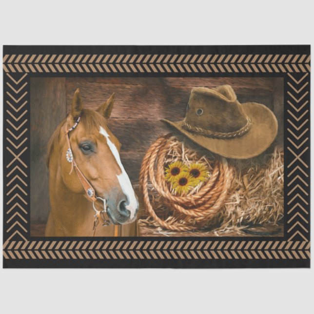 Papel De Seda Horse Cowboy Hat Lasso Fogueiros Ocidentais (Frente )