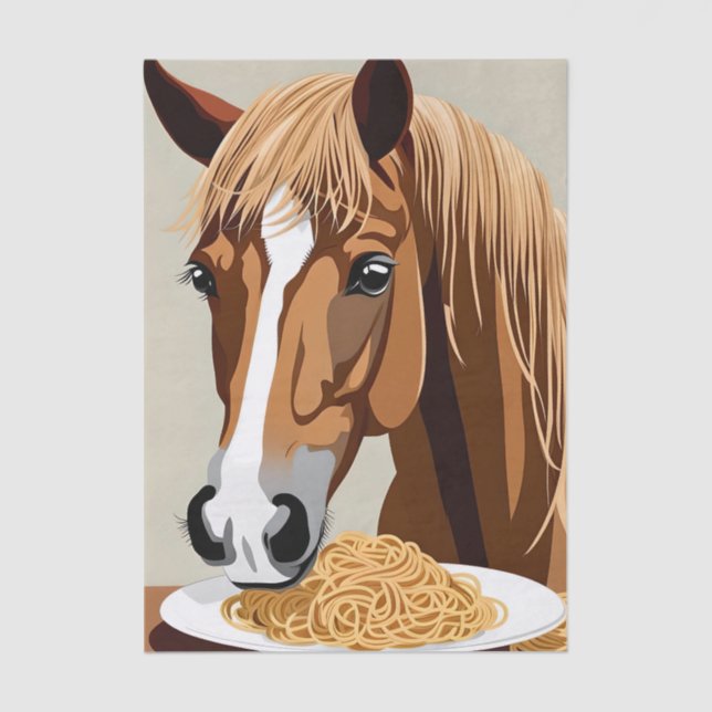 Papel De Seda horse eating spaghetti decoupage (Frente )