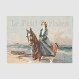 Papel De Seda Horse Lady Rider Descobre Praia Costeira Francesa
