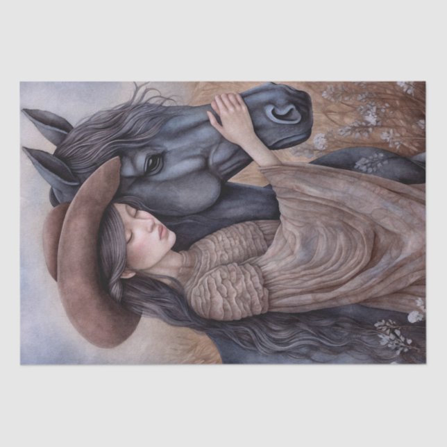 Papel De Seda Horse Prairie Cowgirl "Melhores amigos" (Frente )