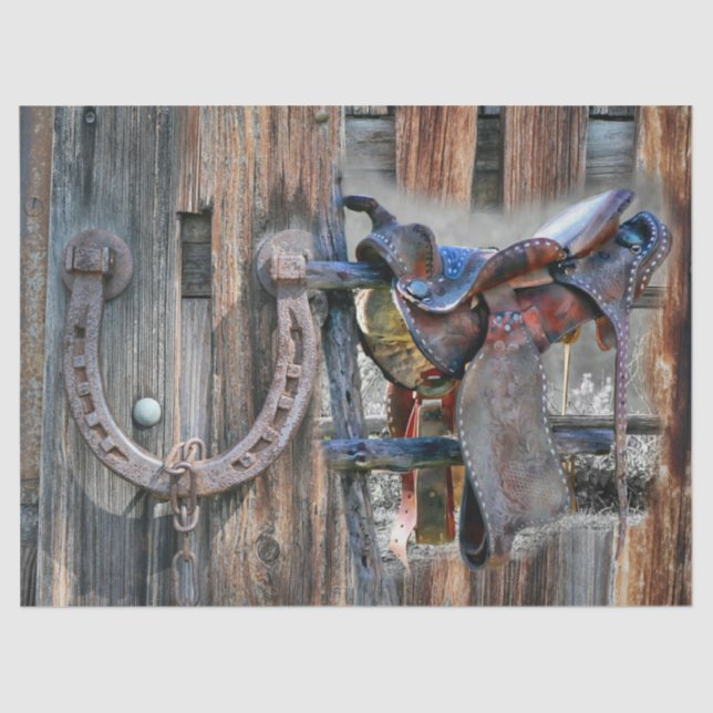 Papel De Seda Horse Saddle Foco Russo Oeste (Frente )