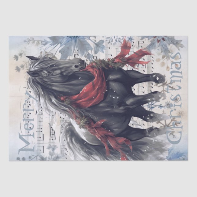 Papel De Seda Horse Winter Christmas Watercolor (Frente )