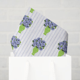 Papel De Seda Hortênsia Azul Vaso Verde Floral Costeira