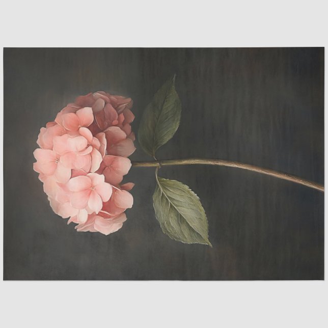 Papel De Seda Hortênsia Rosa Pintura Botânica Decoupagem (Frente )