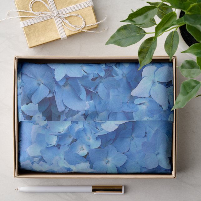 Papel De Seda Hortênsias Azuis Flores Reais  (Presente)