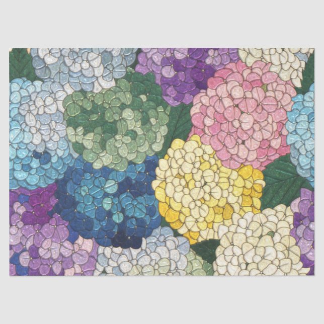 Papel De Seda Hortênsias Pastéis Florais Vidro Falso Manchado (Frente )