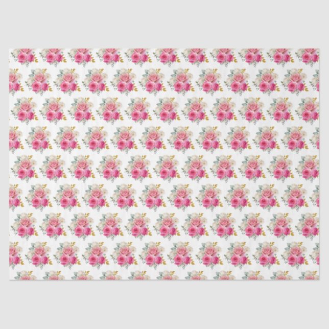 Papel De Seda Hot Pink and Gold Elegant Flowers (Frente )