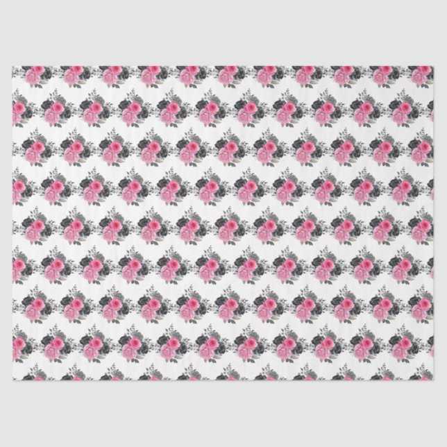 Papel De Seda Hot Pink and Silver Elegant Flowers (Frente )