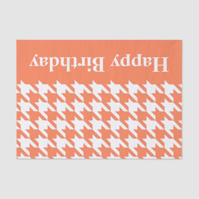 Papel De Seda Houndstooth elegante coral com texto feito sob (Frente )