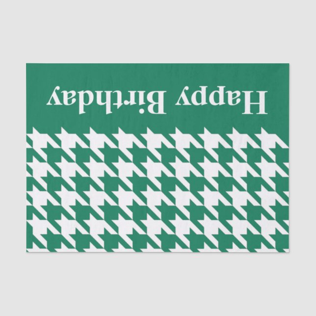 Papel De Seda Houndstooth elegante esmeralda com texto feito sob (Frente )
