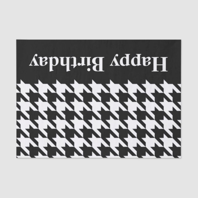 Papel De Seda Houndstooth Elegante Preto com texto personalizado (Frente )
