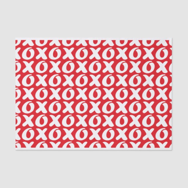 Papel De Seda Hugs & Kisses White Xs e Os em Fundo Vermelho (Frente )