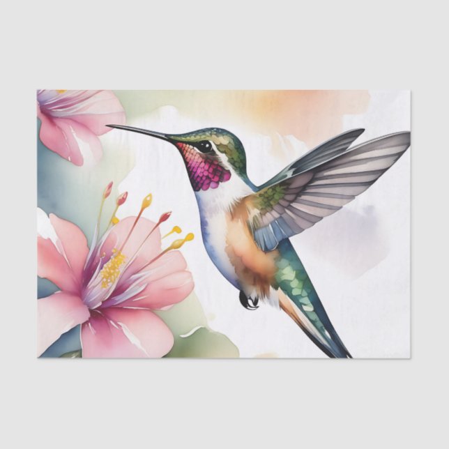 Papel De Seda Hummingbird Com Flores Rosa (Frente )