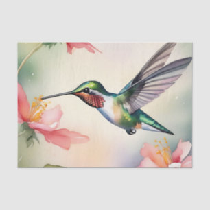Papel De Seda Hummingbird E Flores Aquarela
