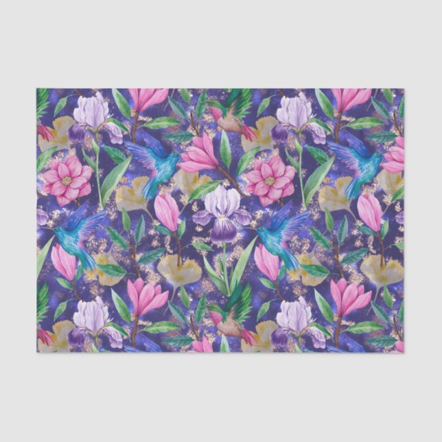 Papel De Seda Hummingbird e Flores de Jardim (Frente )