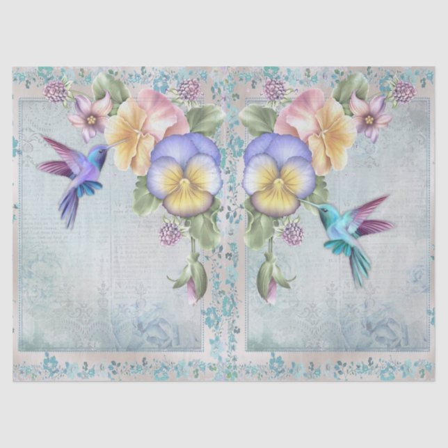 Papel De Seda Hummingbird e Flores Roxas Desaparecem (Frente )