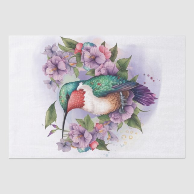 Papel De Seda Hummingbird Floral Watercolor (Frente )