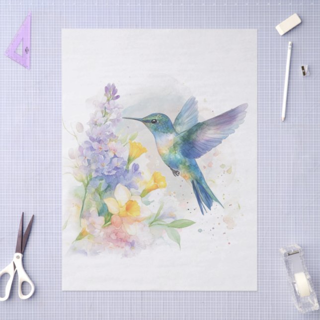 Papel De Seda Hummingbird Floral Watercolor (Arte )