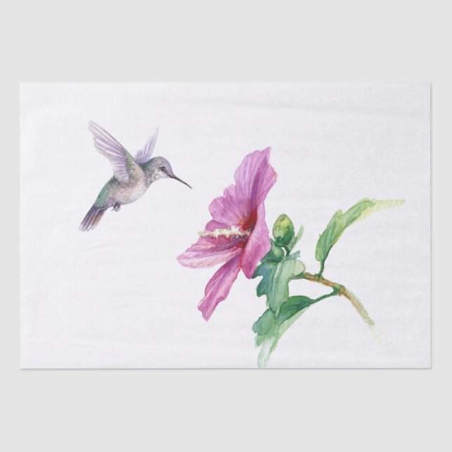 Papel De Seda Hummingbird Hibiscus Fower Watercolor Art (Frente )
