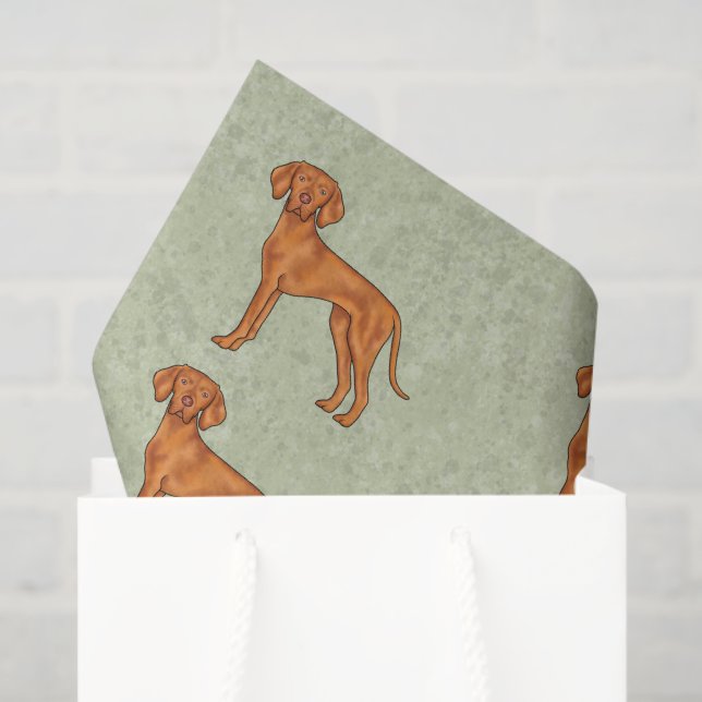 Papel De Seda Húngaro Vizsla Cute Pointer Dog Patterno Green (Sacola de presentes)