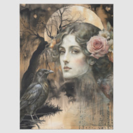 Papel De Seda Huning Fantasy Gothic Raven & Girl Art Collage
