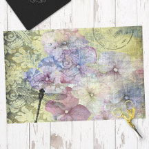 Hydrangea Dragonfly Postmark Ephemera Decoupage