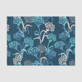 Papel De Seda Hydrangea Floral Estilizada - Azul Elegante