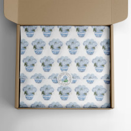 Papel De Seda Hydrangeas Azuis no Pote Chinoiserie