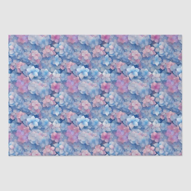 Papel De Seda Hydrangeas Azuis Rosa Floral em Bloom (Frente )