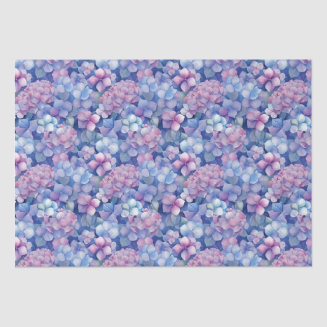 Papel De Seda Hydrangeas Azuis Rosa Floral em Bloom (Frente )