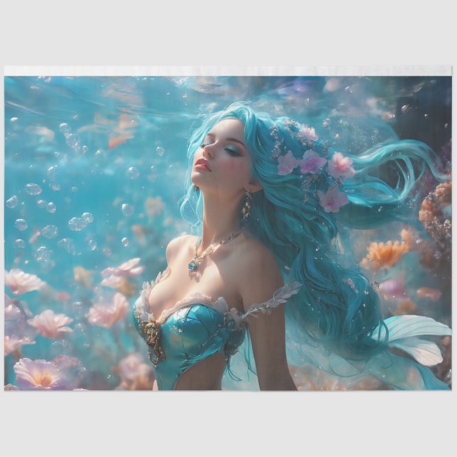 Papel De Seda Icy Blue Elegant Mermaid Decoupage Paper v4 (Frente )