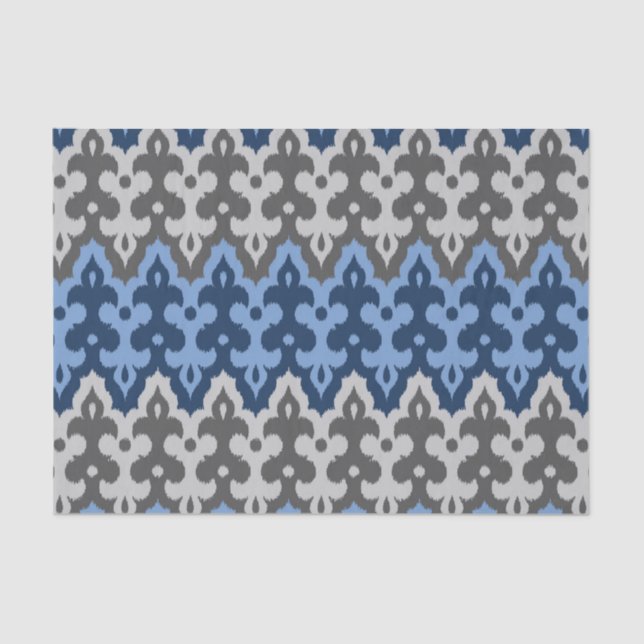 Papel De Seda Ikat Damask, Blue e Cinzas / Cinza marroquino (Frente )