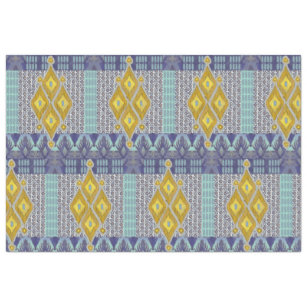Papel De Seda IKAT Vintage Rug Antiquado Tribal Azul e Amarelo