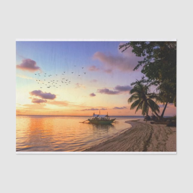 Papel De Seda Ilha Tropical Beach Tahiti Sunset (Frente )