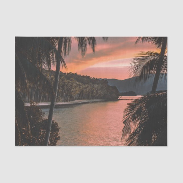 Papel De Seda Ilha Tropical Noite Palm Tree Sunset (Frente )